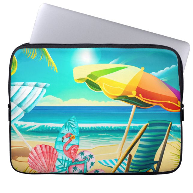 Capa Para Notebook Guarda-chuvas de praia de verão, prancha de surfe  (Frente)