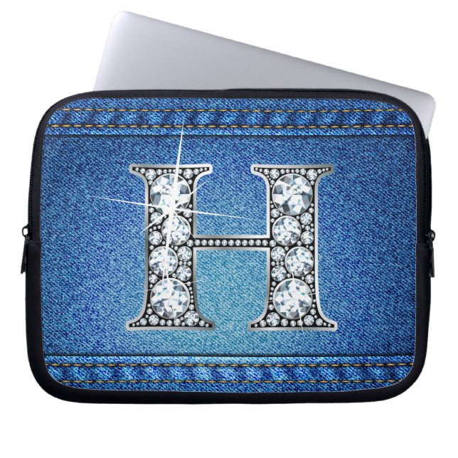 Capa Para Notebook H Faux "Diamond" Denim Stitting Eletrônicos Bag (Frente)