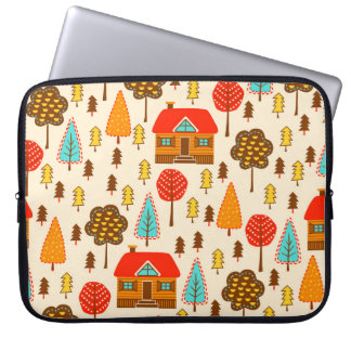 Capa Para Notebook Habitações, Floresta Vintage, Padrão Sem Costura
