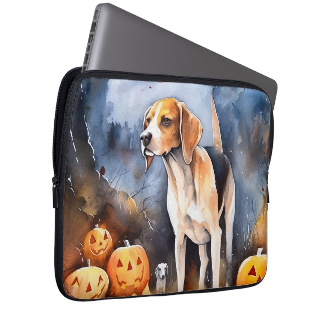 Capa Para Notebook Halloween American English Foxhound Com Pumpkins (Frente Esquerda)