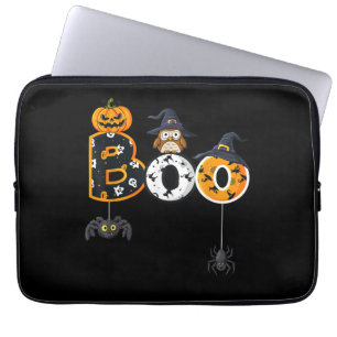 Capa Para Notebook Halloween Boo Owl With Witch Hat Spiders