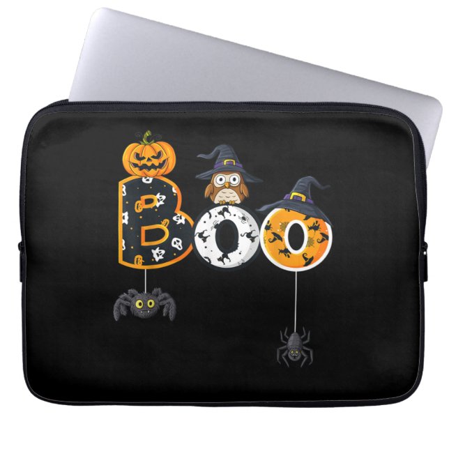 Capa Para Notebook Halloween Boo Owl With Witch Hat Spiders (Frente)