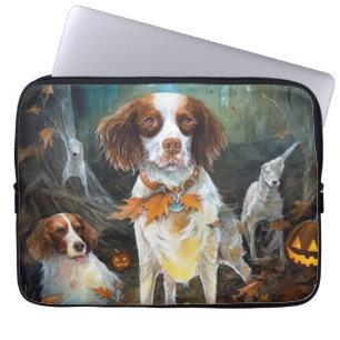 Capa Para Notebook Halloween Brittany Spaniel Com Abóboras Assustador