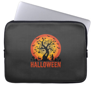 Capa Para Notebook Halloween Haunted Tree Witch and Black Cats
