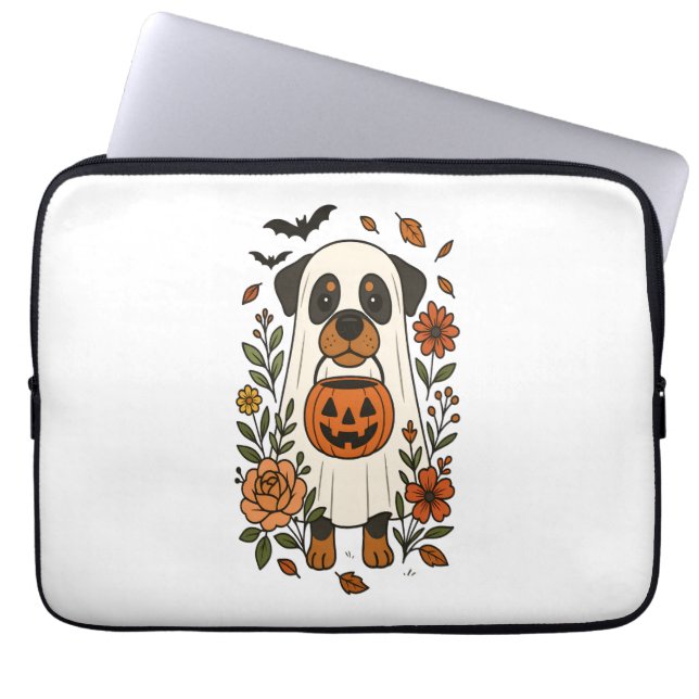 Capa Para Notebook Halloween Rottweiler com Flores (Frente)