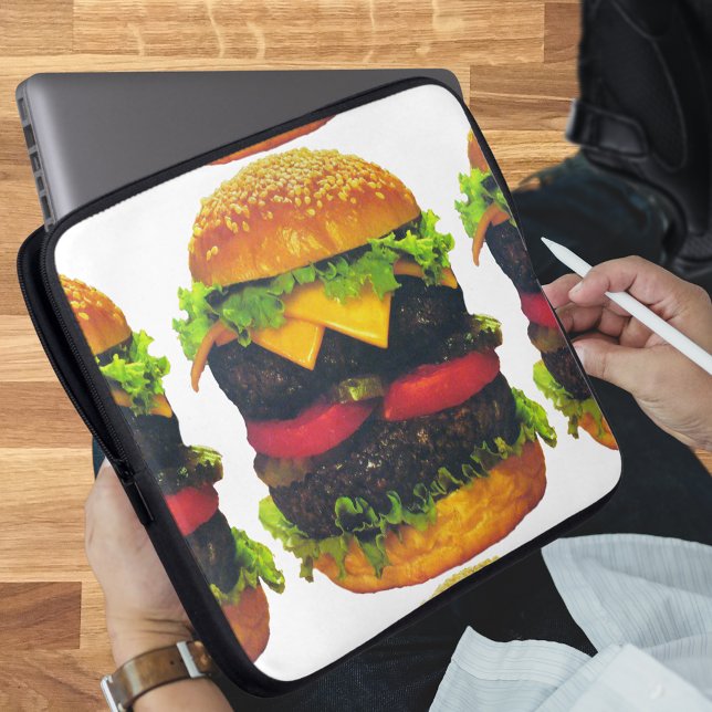 Capa Para Notebook Hambúrguer duplo de Deluxe com Queijo (Double Deluxe Hamburger with Cheese Laptop Sleeve)