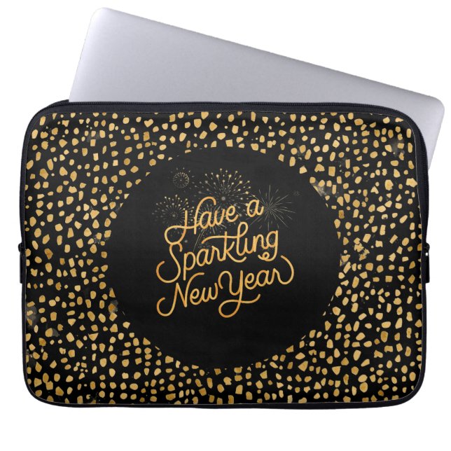 Capa Para Notebook Happy New Year Celebrate,Gold Pixels Pattern (Frente)