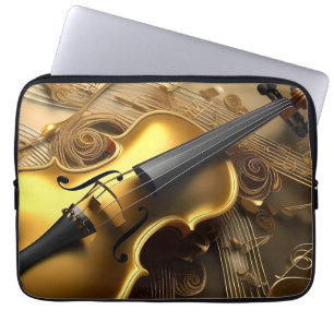 Capa Para Notebook Harmonia Dourada: Violino Antigo em Notas Reluzent