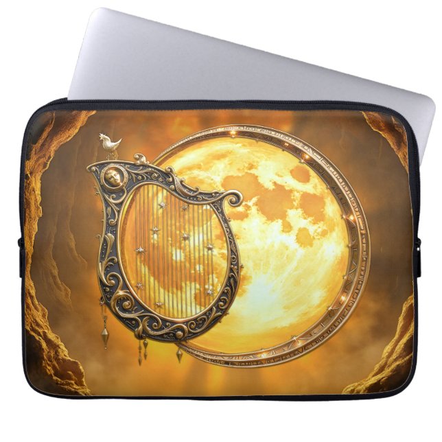 Capa Para Notebook Harpa Celestial da Lua Dourada (Frente)
