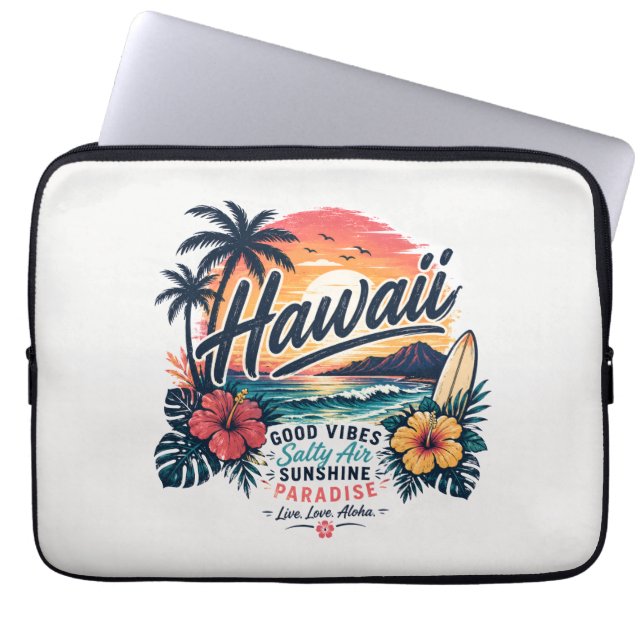 Capa Para Notebook Havaí - Boas Vibrações, Ar Salgado, Paraíso do Sol (Frente)