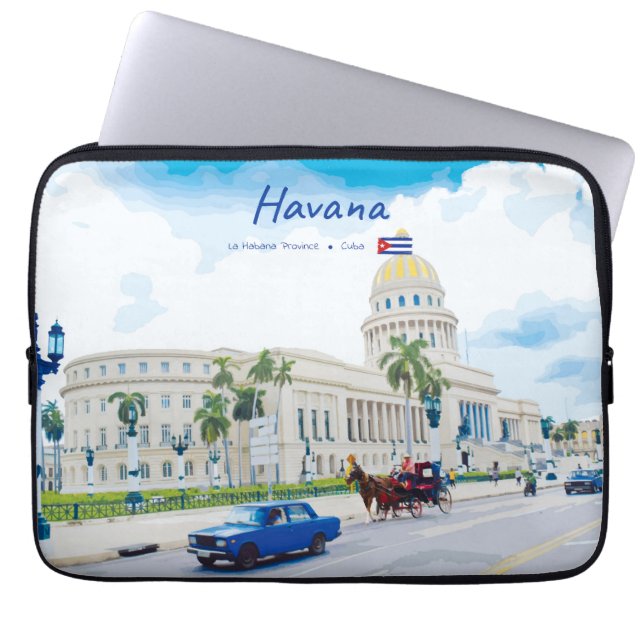 Capa Para Notebook Havana, Cuba - Alma Clássica Vintage (Frente)