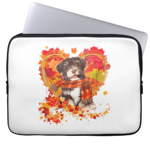 Capa Para Notebook Havanês Com Coração Feita De Folhas Do Outono