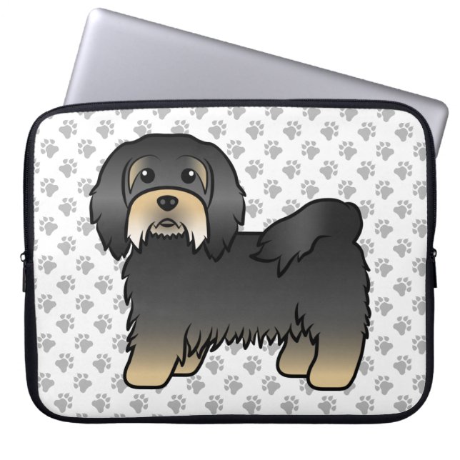 Capa Para Notebook Havanês Preto e Castanho Cachorro de Desenho Anima (Frente)