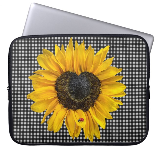 Capa Para Notebook Heart Sunflower e Ladybug em Gingham (Frente)