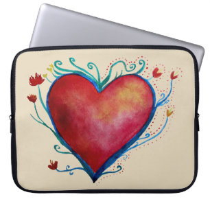 Capa Para Notebook Heart Watercolor Art Neoprene Bolsa de laptop 15"