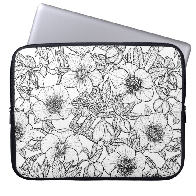Capa Para Notebook Hellebores a preto e branco (Frente)