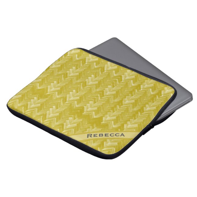 Capa Para Notebook Herringbone Chevron Dourado Vintage Pessoal (Frente Topo)