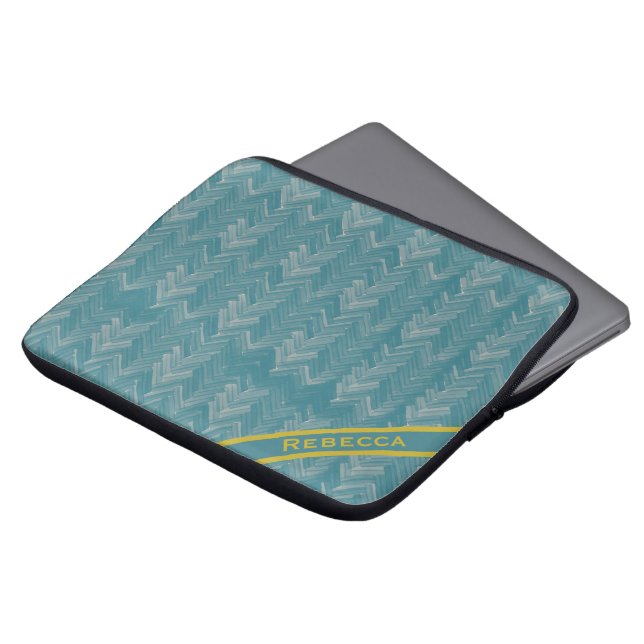 Capa Para Notebook Herringbone Chevron Patteron on Turquoise Personal (Frente Topo)