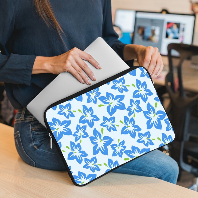 Capa Para Notebook Hibisco Azul, Flores Azuis, Padrão De Flores (Criador carregado)