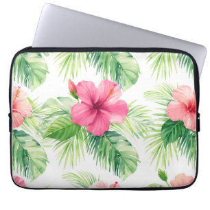 Capa Para Notebook Hibisco Rosa Palma Tropical Aquarela