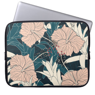 Capa Para Notebook hibisco rosa tropical, fundo escuro
