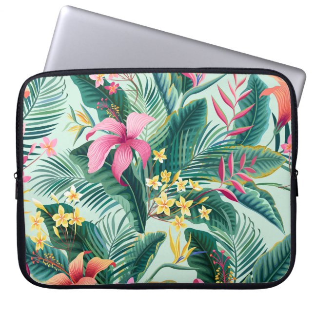 Capa Para Notebook Hibisco Tropical: Padrão Floral Sem Costura (Frente)