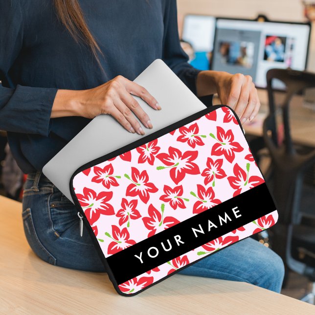 Capa Para Notebook Hibisco Vermelho, Flores Vermelhas, Seu Nome (Criador carregado)