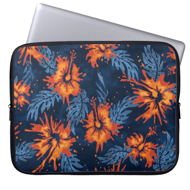Capa Para Notebook Hibiscus Havaiano Pintado Neoprene Wetcase (Frente)