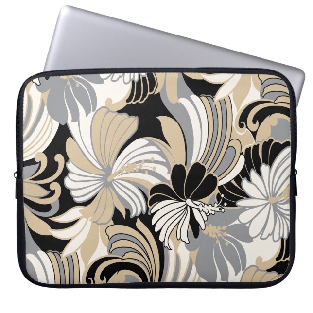 Capa Para Notebook Hibiscus Jungle Hawaiian Tropical Black Wetsuit  (Frente)