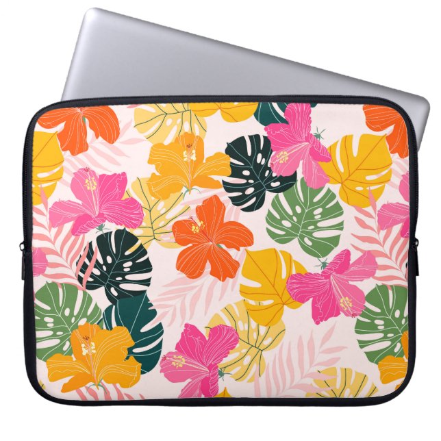 Capa Para Notebook Hibiscus & Monstera: Vibrações Tropicais (Frente)