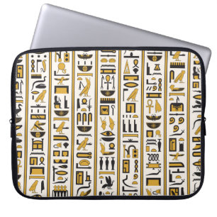 Capa Para Notebook Hieróglifos Egípcios: Amarelo-Preto Sem Costura.