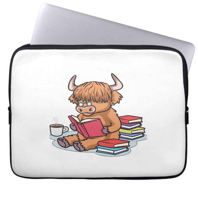 Capa Para Notebook Highland Cattle Leia Livros Bebendo Café (Frente)