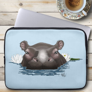 Capa Para Notebook Hipopótamo Lótus Branco Azul