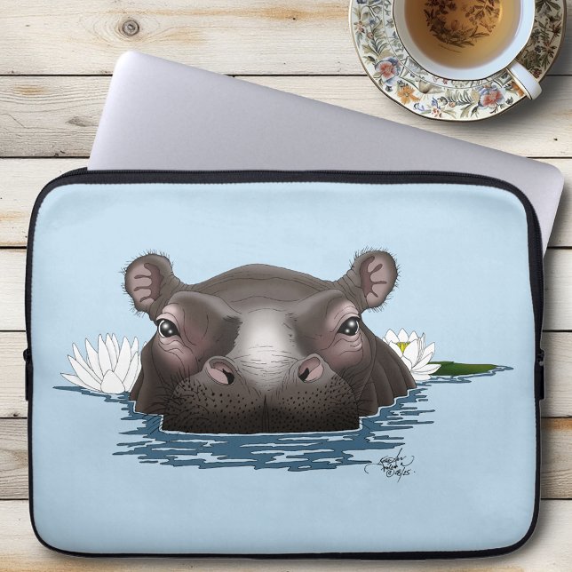 Capa Para Notebook Hipopótamo Lótus Branco Azul (Criador carregado)