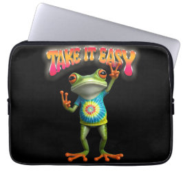 Capa Para Notebook Hippie Frog Take it Easy Fun Colorful 