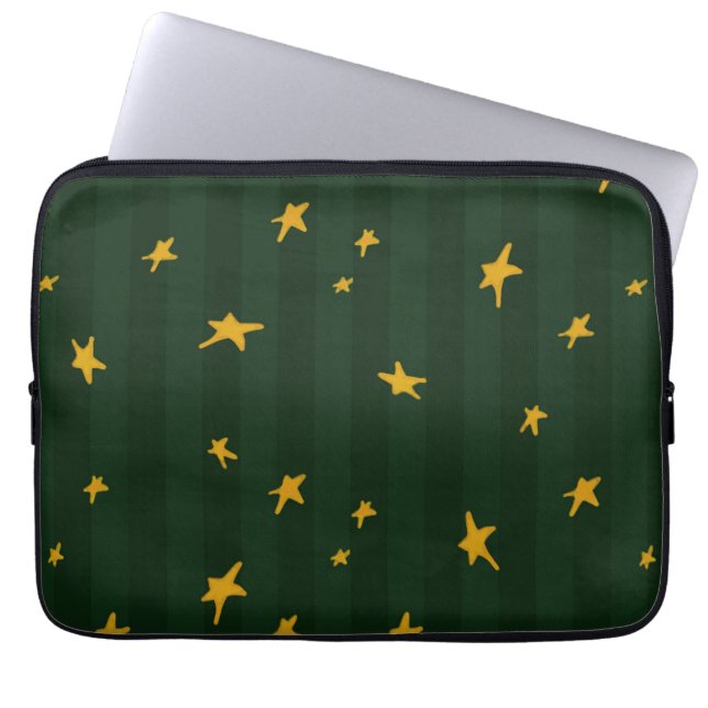 Capa Para Notebook Holiday Green Yellow Stripe Star Christmas  (Frente)
