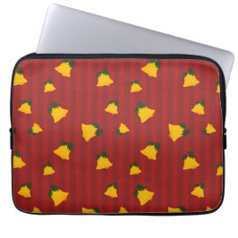 Capa Para Notebook Holiday Red Gold Stripe Bells Christmas