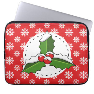 Capa Para Notebook Holly Berry sobre Padrões de Neve Brancos Vermelho
