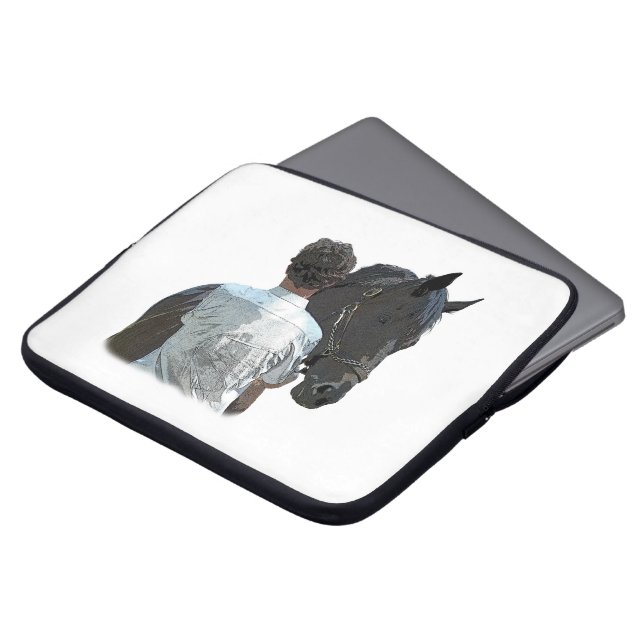 Capa Para Notebook Homem Segurando Bolsa de laptop de Luz do Cavalo (Frente Topo)