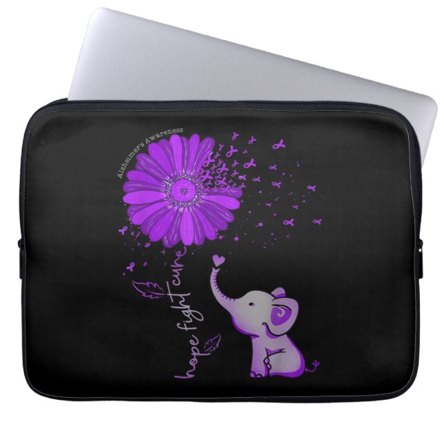 Capa Para Notebook Hope Fight Cute Elephant Alzheimer's Purple Ribbon (Frente)
