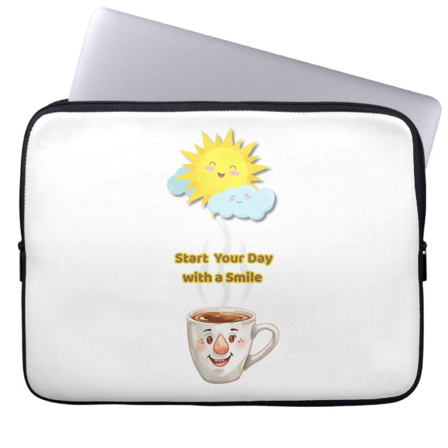 Capa Para Notebook Hora do Café – Xícara Sorridente Fofa (Frente)