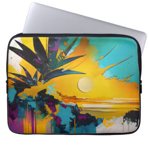Capa Para Notebook Horizonte Dourado – Pôr do Sol Tropical Abstrato