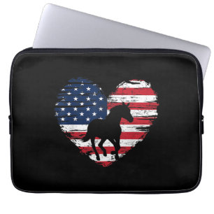 Capa Para Notebook Horse American Flag Heart USA Patriotic Pride