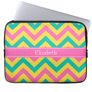 Capa Para Notebook HotPink2 Teal Pineapple LG Chevron Nome Monograma