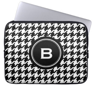 Capa Para Notebook Houndstooth preto e branco clássico com monograma