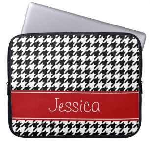 Capa Para Notebook Houndstooth vermelho e preto formal personalizado