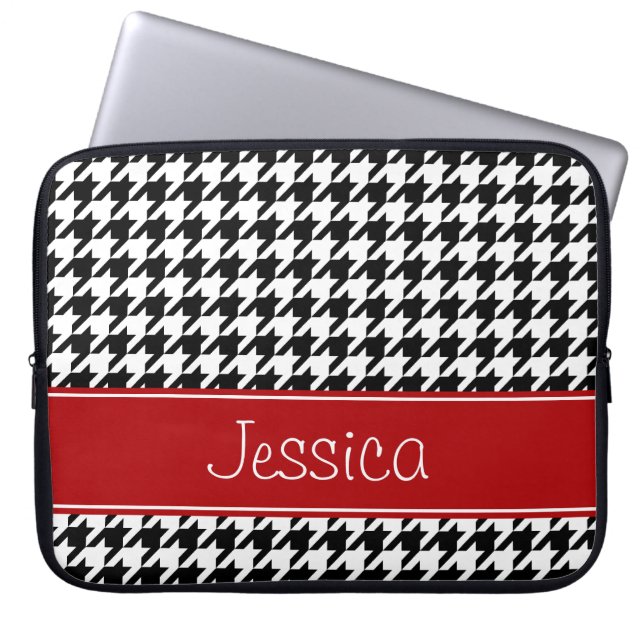 Capa Para Notebook Houndstooth vermelho e preto formal personalizado (Frente)