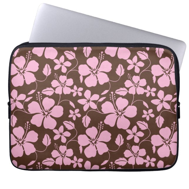 CAPA PARA NOTEBOOK HULA HAVAIANA (HIBÍSCUS) MARROM/ROSA (Frente)