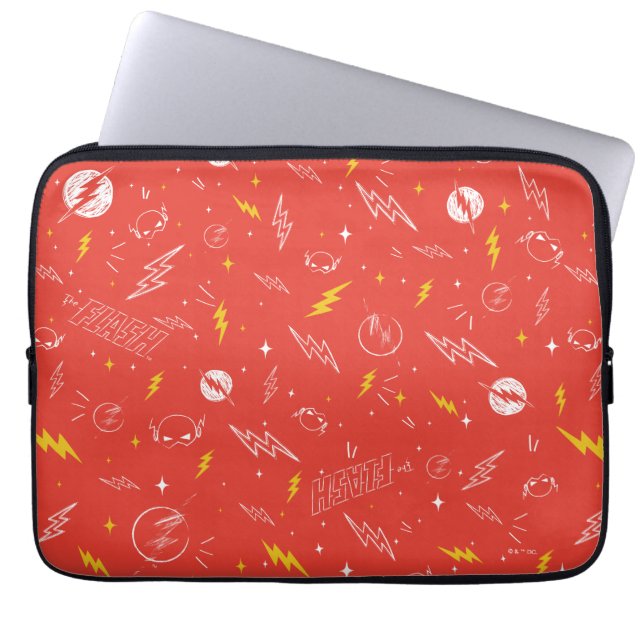 Capa Para Notebook Ícone do Flash com Relâmpago e Padrão de Desenhos (Frente)