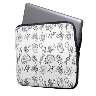 Capa Para Notebook Ícones Médicos Minimalistas Preto e Branco Doodle 